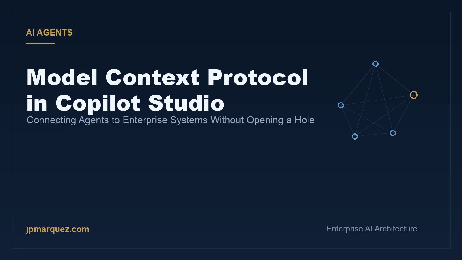 Model Context Protocol in Copilot Studio — connecting agents to enterprise systems (editorial cover, jpmarquez.com)